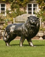 Digital Illustration of the Antique Gold Lion Sculpture Looking to the Left Positioned in Front of a Garden Bench Digital Illustration of the Antique Gold Lion Sculpture Looking to the Left Positioned in Front of a Garden Bench