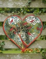 Digital Illustration of the "Aviary Tree" Heart Shaped Garden Mirror Wall Art Mounted on a Ivy Covered Garden Fence.jpg