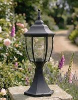 Digital Illustration of the Black "Chloé" Pillar Light Mounted on a Stone Garden Pillar