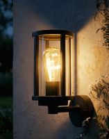 Digital Illustration of the Black Contemporary "Charlotte" Outdoor Wall Light Lit up at Night