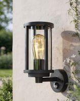 Digital Illustration of the Black Contemporary "Charlotte" Outdoor Wall Light with Motion Sensor Mounted on a White Garden Wall in the Day Time Digital Illustration of the Black Contemporary "Charlotte" Outdoor Wall Light with Motion Sensor Mounted on a White Garden Wall in the Day Time