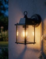 Digital Illustration of the Black Contemporary "Foursquare" Outdoor Top Fix Wall Light Lit up at Night