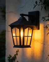 Digital Illustration of the Black Traditional "Quest" Victorian Top-Fix Wall Lantern Lit up at Night