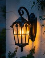 Digital Illustration of the Black Version of the Traditional "Giovanna"Top Fix Outdoor Wall Lantern Lit up at Night
