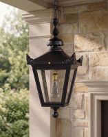 Digital Illustration of the Black Victorian Outdoor Hanging Lantern Suspended Above a Rustic Entranceway