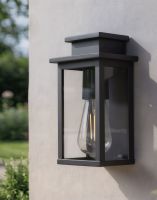 Digital Illustration of the Contemporary "Beaumont" Black Wall Lantern Mounted on a White Exterior Wall