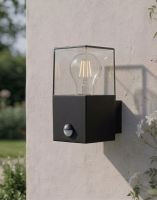 Digital Illustration of the Contemporary Black "Cube" Wall Light Mounted on a White Garden Wall During the Day