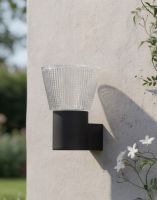 Digital Illustration of the Contemporary Black "Alton" Wall Light Mounted on an Outdoor White Garden Wall