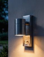 Digital Illustration of the Contemporary Stainless Steel Outdoor Wall Light Lit up at Night