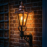 Digital Illustration of the Copper Hexagonal Wall Lantern on Royale Bracket Illuminated at Night Digital Illustration of the Copper Hexagonal Wall Lantern on Royale Bracket Illuminated at Night