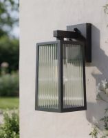 Digital Illustration of the Davenport Ribbed Glass Wall Light Mounted on a White Building Wall