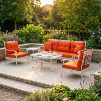 Digital Illustration of the Deluxe White "Elmswood" Outdoor Five Seater Sofa, Table & Chair Set Dressed For Dining digital illustration dressed table