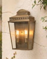 Digital Illustration of the Georgian Style "Twin-Light" Brass Wall Light Mounted on a Cream Coloured Garden Wall