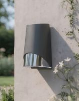 Digital Illustration of the "Hedsor" Contemporary Downlighter Wall Light Mounted on a Cream Coloured Garden Wall