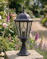 Digital Illustration of the Intricate Frosted Glass Pillar Light Mounted on a Stone Garden Pillar
