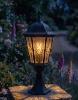 Digital Illustration of the Intricate Frosted Glass Pillar Light Mounted on a Stone Garden Pillar and Lit up at Night
