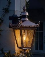 Digital Illustration of the Large 63 x 47.5cm Copper Hanging Corner Wall Lantern Lit up at Night 