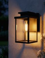 Digital Illustration of the Large Black Contemporary "Quadrant" Outdoor Top Fix Wall Light Lit up at Night