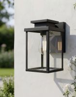 Digital Illustration of the Large Black Contemporary "Quadrant" Outdoor Top Fix Wall Light Mounted on a Contemporary White Exterior Wall