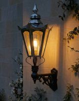 Digital Illustration of the Large Concordia Hexagonal Nickel Lantern on a Capella Bracket Lit up at Night