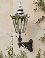 Digital Illustration of the Large Concordia Hexagonal Nickel Lantern on a Capella Bracket Mounted on a Traditional Sandstone Brick External Wall