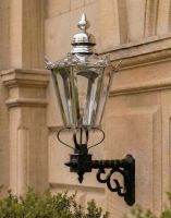 Digital Illustration of the Large Polished Nickel Concordia Hexagonal Lantern On a Royale Bracket Mounted on a Grand Entranceway Wall