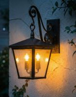Digital Illustration of the Medium Sized Version of the "Pennerley" Traditional Bronze Wall Light Lit up at Night
