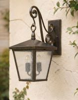 Digital Illustration of the Medium Sized Version of the "Pennerley" Traditional Bronze Wall Light Mounted on a Cream Colour Walled Building