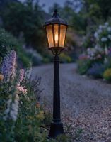 Digital Illustration of the Miniature "The Grange" Hexagonal Pillar Light Positioned on a Gravel Driveway Entrance Whilst Lit up at Night