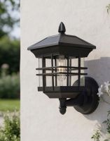 Digital Illustration of the Modern Caged Cube Wall Light Mounted on a Garden wall