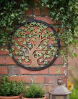 Digital Illustration of the Multi-Coloured Circular "Tree of Life" Garden Wall Art Mounted on an Ivy Covered Wall