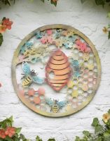 Digital Illustration of the Rustic Bee Hive Garden Wall Art Front on View on a White Garden Wall