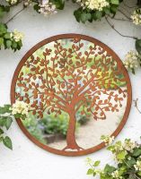 Digital Illustration of the Rustic Steel Mirrored Wall Art With Oak Tree Mounted on a White Exterior Wall Digital Illustration of the Rustic Steel Mirrored Wall Art With Oak Tree Mounted on a White Exterior Wall
