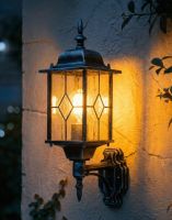 Digital Illustration of the Silver "Marsden" Wall Lantern Lit up at Night