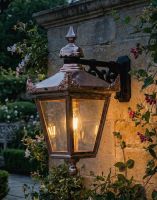 Digital Illustration of the Standard Size 61 x 46cm Copper Hanging Wall Lantern Lit up at Night