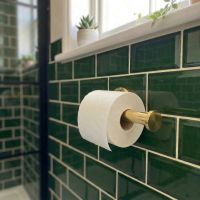 Digital Illustration of the brass Version of the Toilet Roll Holder Button End Holding a Toilet Roll Viewed from an Angle