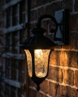 Digital Illustration of the Traditional Black Aluminium Ornate Victorian Top Fix Wall Lantern Illuminated at Night