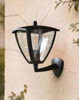 Digital Illustration of the Traditional Canopied Wall Light in a Black Finish Mounted on a Cream Coloured Garden Wall