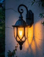 Digital Illustration of the Traditional Ornate Clear Glass Victorian Top Fix Wall Lantern Lit up at Night