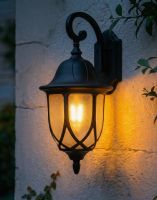 Digital Illustration of the Traditional Ornate Frosted Glass Victorian Top Fix Wall Lantern Lit up at Night