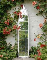 Digital Illustration of the White Arched Garden Mirror Leant Against a White Exterior Wall 
