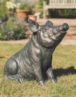 Digital illustration of a ‘Truffle’ the Pig Cast Aluminium Garden Sculpture on a sunny garden lawn