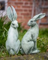 Digital illustration of Verdant Watchers Pair of Sitting Rabbit Garden Sculpture Cast Aluminium with a Close up View