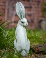 Digital illustration of Verdant Watchers Pair of Sitting Rabbit Garden Sculpture Cast Aluminium looking over the shoulder hare on its own