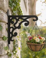 Digital illustration of Victorian Gingerbread Style Hanging Basket Bracket mounted on a stone wall Digital illustration of Victorian Gingerbread Style Hanging Basket Bracket mounted on a stone wall