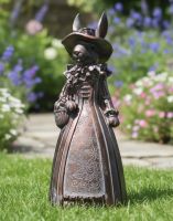 Digital illustration of a Victorian Lady Rabbit Garden Statue Stood in a Flowery Garden