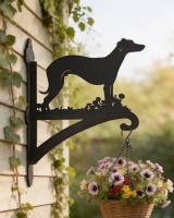 Digital Illustration of Whippet Dog Iron Hanging Basket Bracket Mounted on a Shed