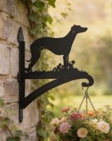 Digital Illustration of Whippet Dog Iron Hanging Basket Bracket Mounted on a Brick Wall