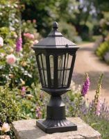 Digital Illustration of the 43.5cm Traditional Black Pillar Light Mounted on a Stone Garden Wall Pillar