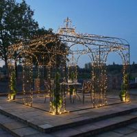 Digital representation of "Benvelia’s Gateway" Gazebo lit up at night